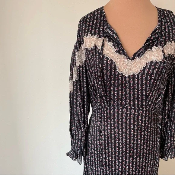Sandro Marceau Lace-Inset Floral Prairie Cottagecore Midi Dress NWT Size 36/US S - Picture 6 of 10